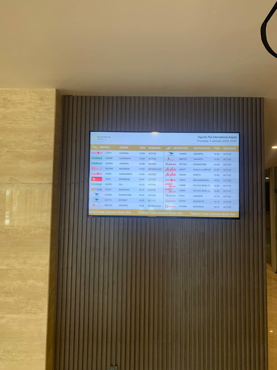 Platinum Hotel Jimbaran Beach Bali Mencoba Trial Flight Schedule TV