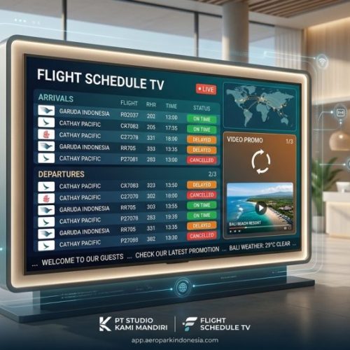 Flight Schedule TV application interface on a TV screen