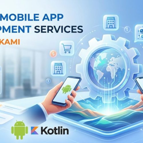 Visualisasi layanan jasa pembuatan aplikasi mobile profesional dari Studio Kami Mandiri