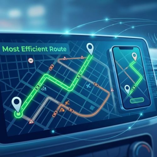 Ilustrasi penerapan teknologi GPS cara jalur efisien ditentukan secara digital