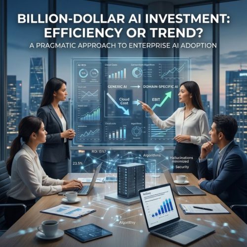 Boardroom discussion on enterprise AI investment ROI and cloud cost efficiency